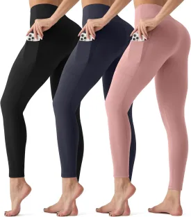 3 Pack Leggings with Pockets for Women,Butt Lift High Waisted Tummy Control Workout Yoga Pants Reg & Plus Size