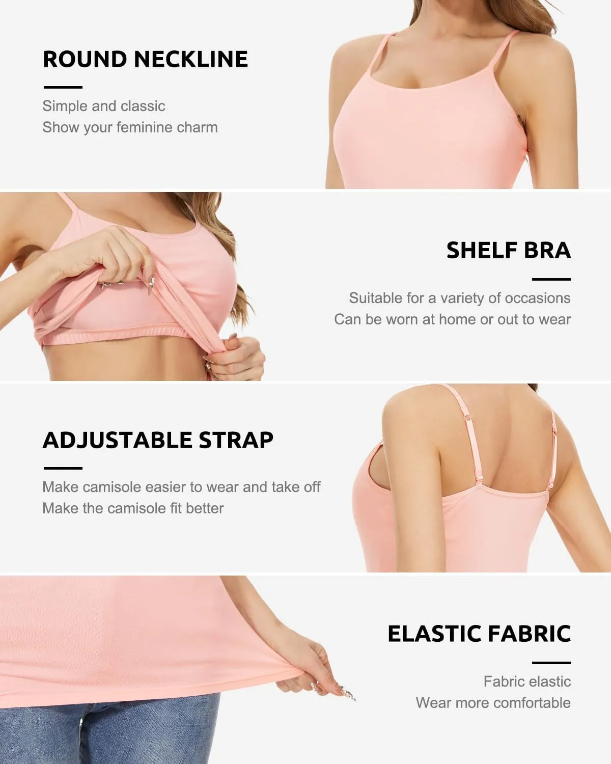 3-Pack Womens Camisole with Shelf Bra Adjustable Spaghetti Strap Cami Cotton Undershirt Tanks