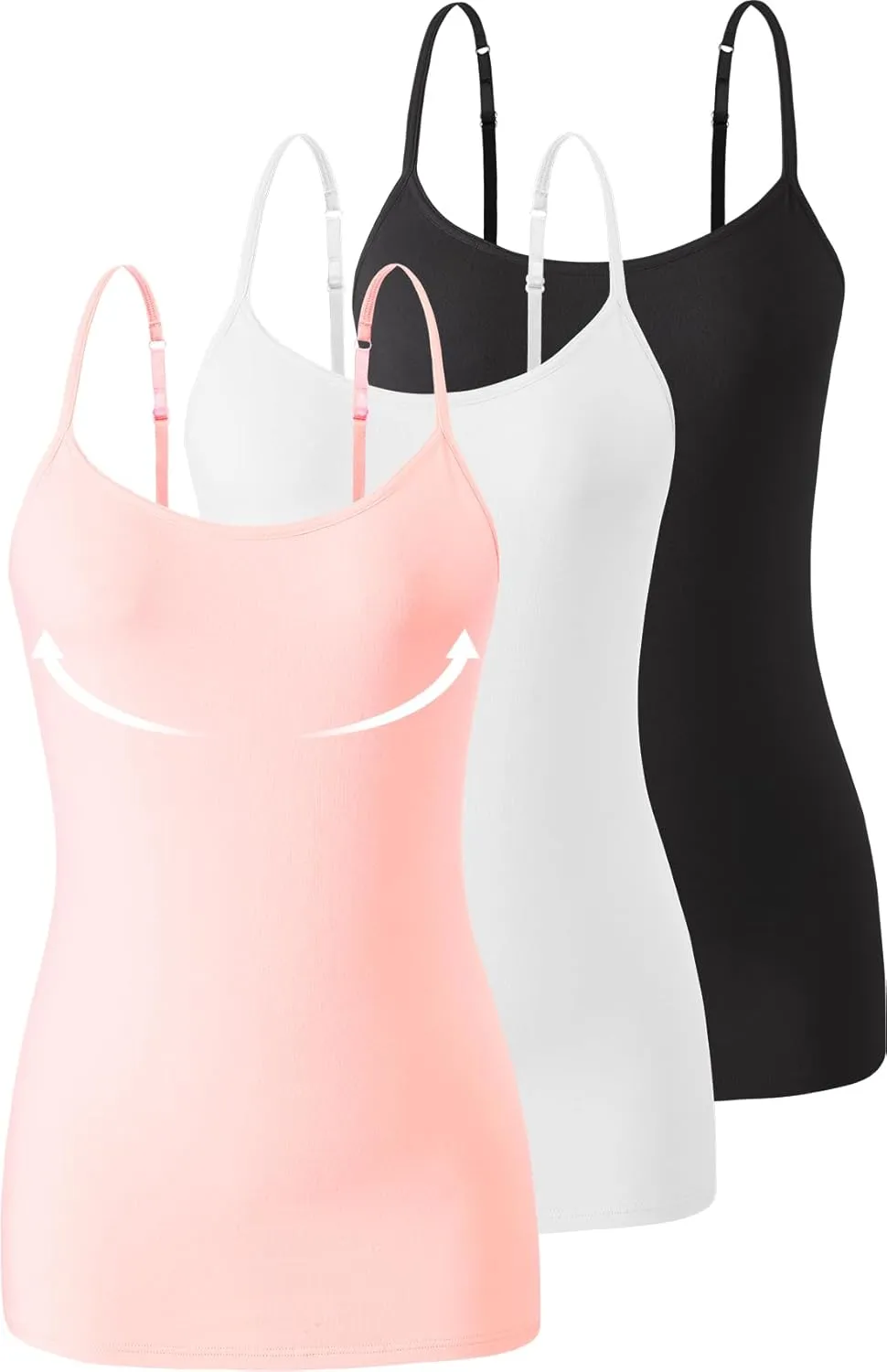3-Pack Womens Camisole with Shelf Bra Adjustable Spaghetti Strap Cami Cotton Undershirt Tanks