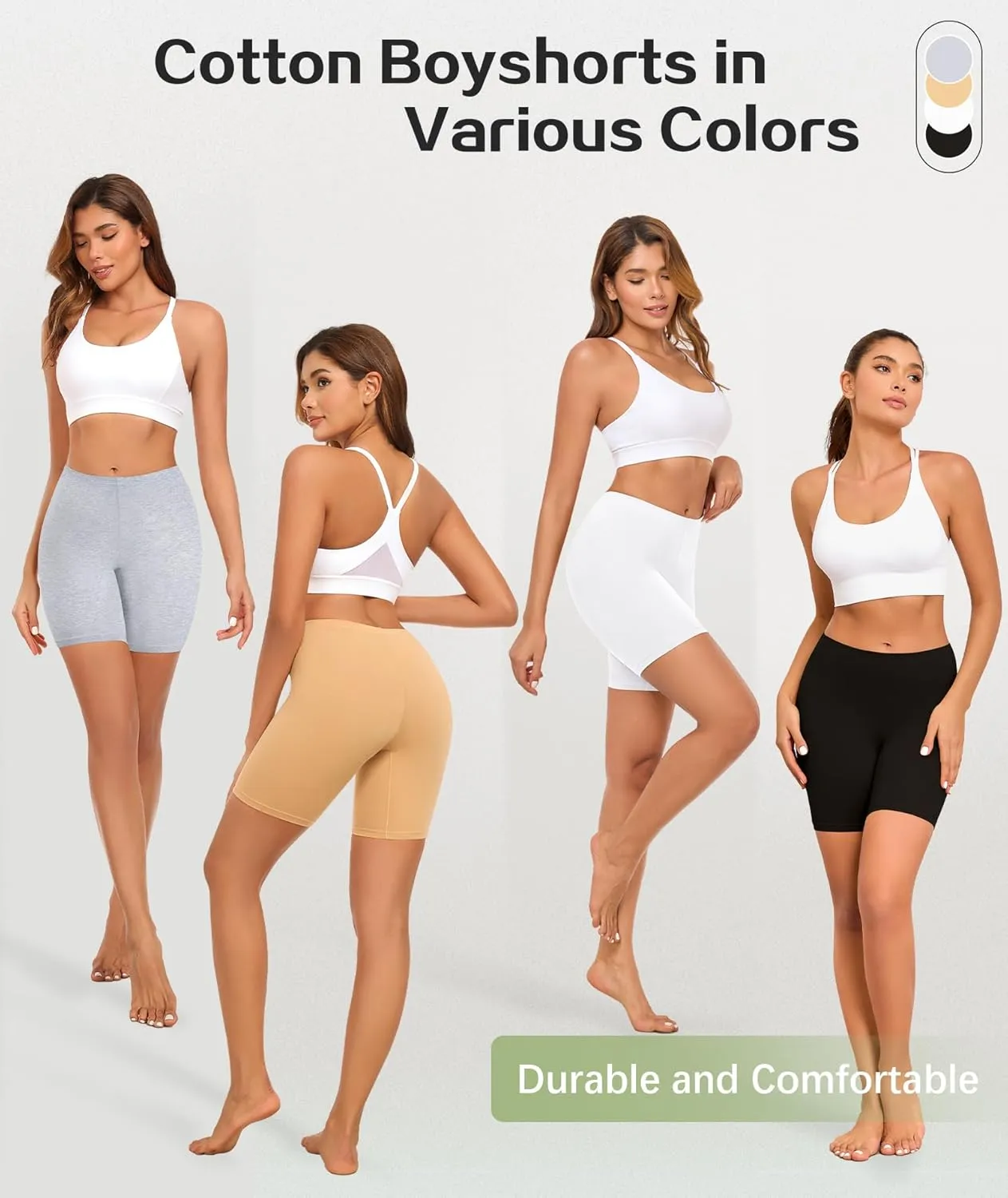 4 Pack Cotton Boy Shorts Underwear for Women Anti Chafing Shorts for Under Dresses Soft Boxers Panties