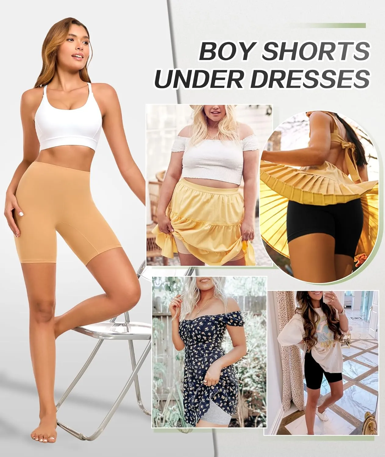 4 Pack Cotton Boy Shorts Underwear for Women Anti Chafing Shorts for Under Dresses Soft Boxers Panties