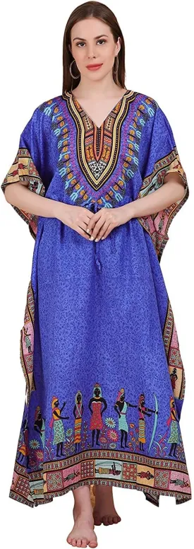 African Print Women Kaftan Dress Tunic Long Maxi Plus Size Polyester Print Caftan Gown Beach Party Casual Kimono Nightdress