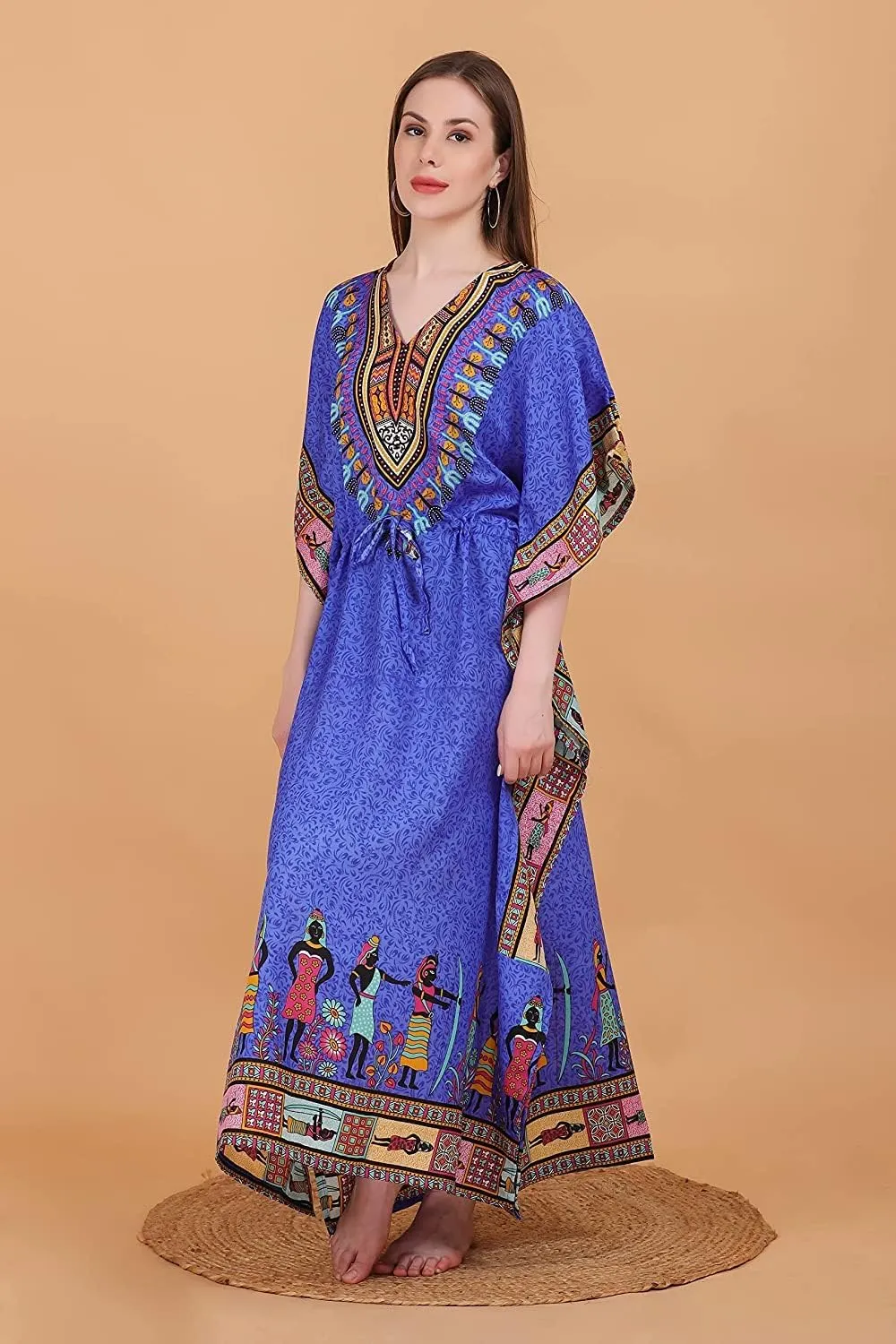 African Print Women Kaftan Dress Tunic Long Maxi Plus Size Polyester Print Caftan Gown Beach Party Casual Kimono Nightdress