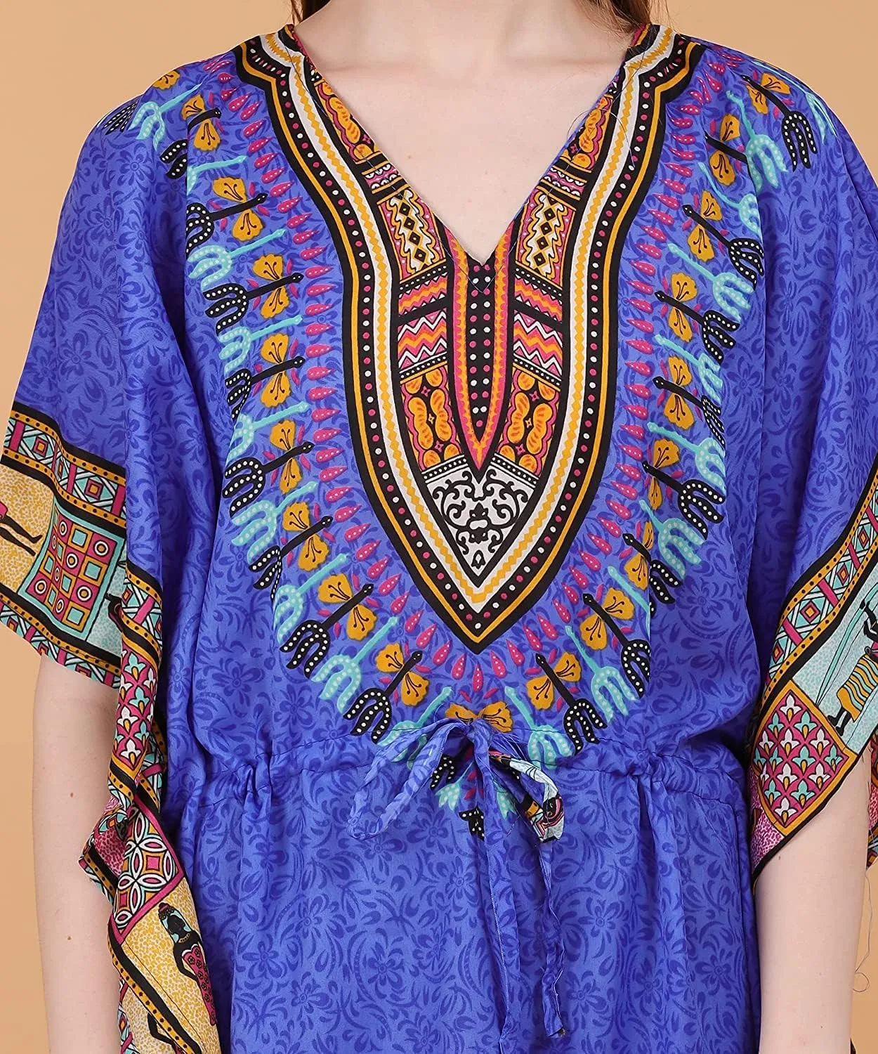 African Print Women Kaftan Dress Tunic Long Maxi Plus Size Polyester Print Caftan Gown Beach Party Casual Kimono Nightdress