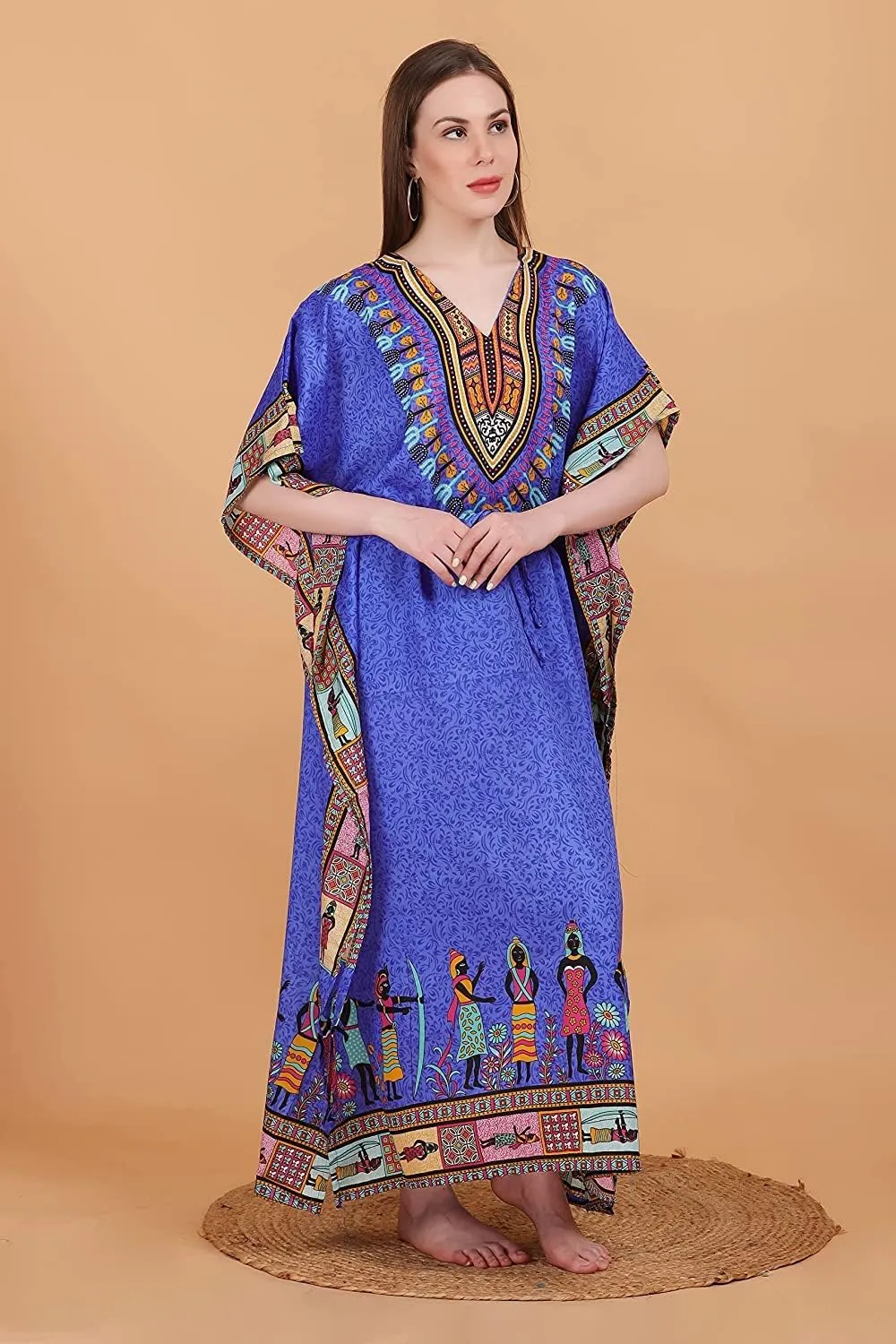 African Print Women Kaftan Dress Tunic Long Maxi Plus Size Polyester Print Caftan Gown Beach Party Casual Kimono Nightdress