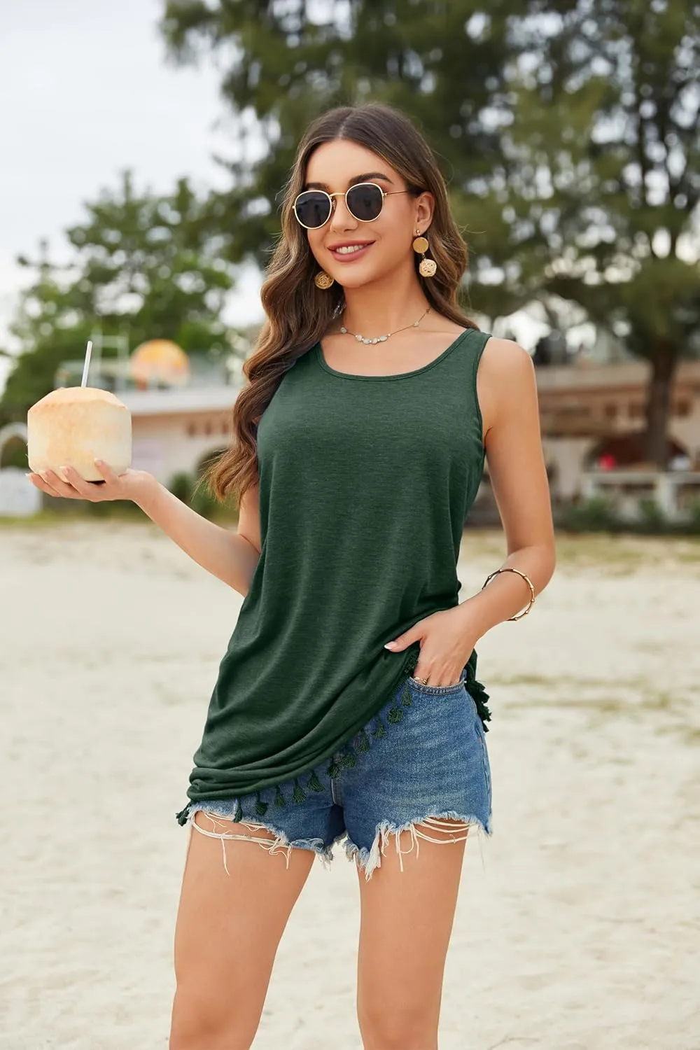 AI'MAGE Bathing Suit Cover Up for Women 2025 Tassel Swimsuit Coverup Sleeveless Swimwear Tank Knee Length Bech Dress S-2XL