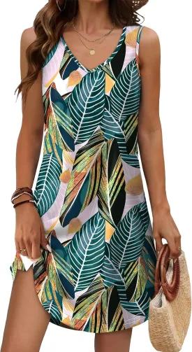 Aokosor Womens Summer Dresses 2025 Loose V Neck Sleeveless Dress Sundresses Swimsuit Coverup
