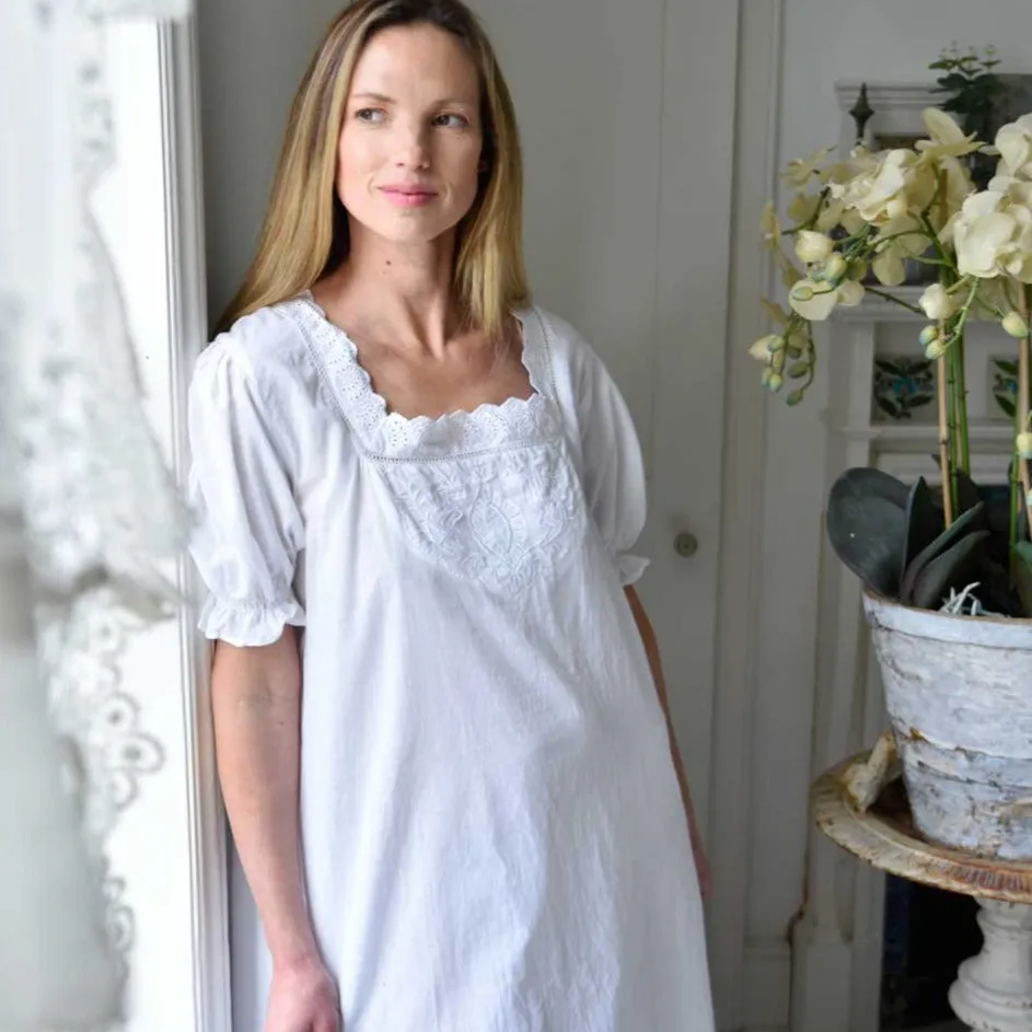 Audrey White Short Sleeve Embroidered Yolk Nightdress