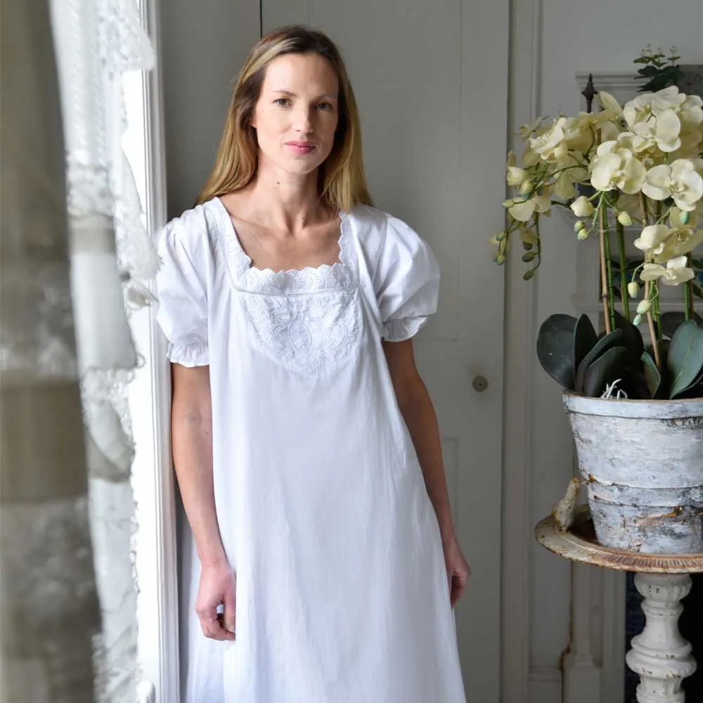 Audrey White Short Sleeve Embroidered Yolk Nightdress