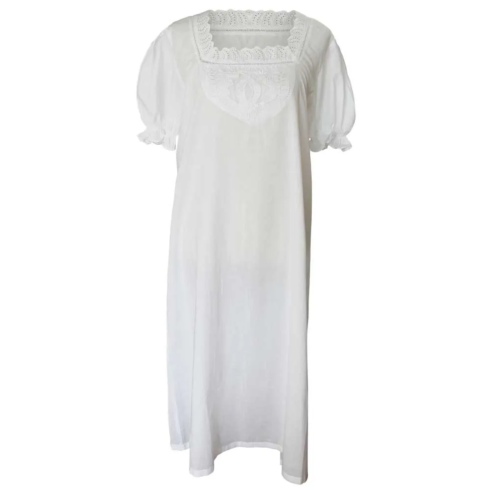 Audrey White Short Sleeve Embroidered Yolk Nightdress