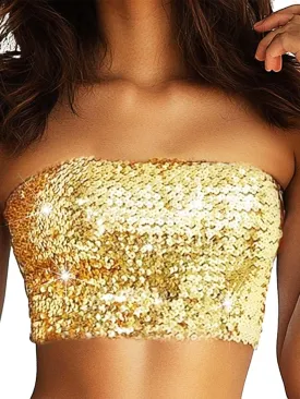 Aukmla Sparkly Sequin Tube Top Strapless Bra Crop Tops Metallic Party Clubwear for Women