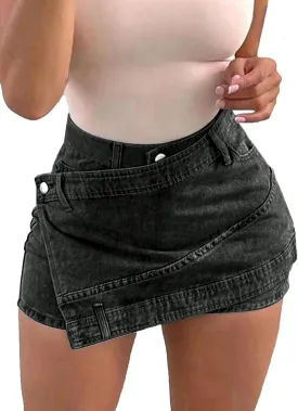 Avanova Women Jean Denim Skort Sexy High Waisted Asymmetrical Short Mini Skirt