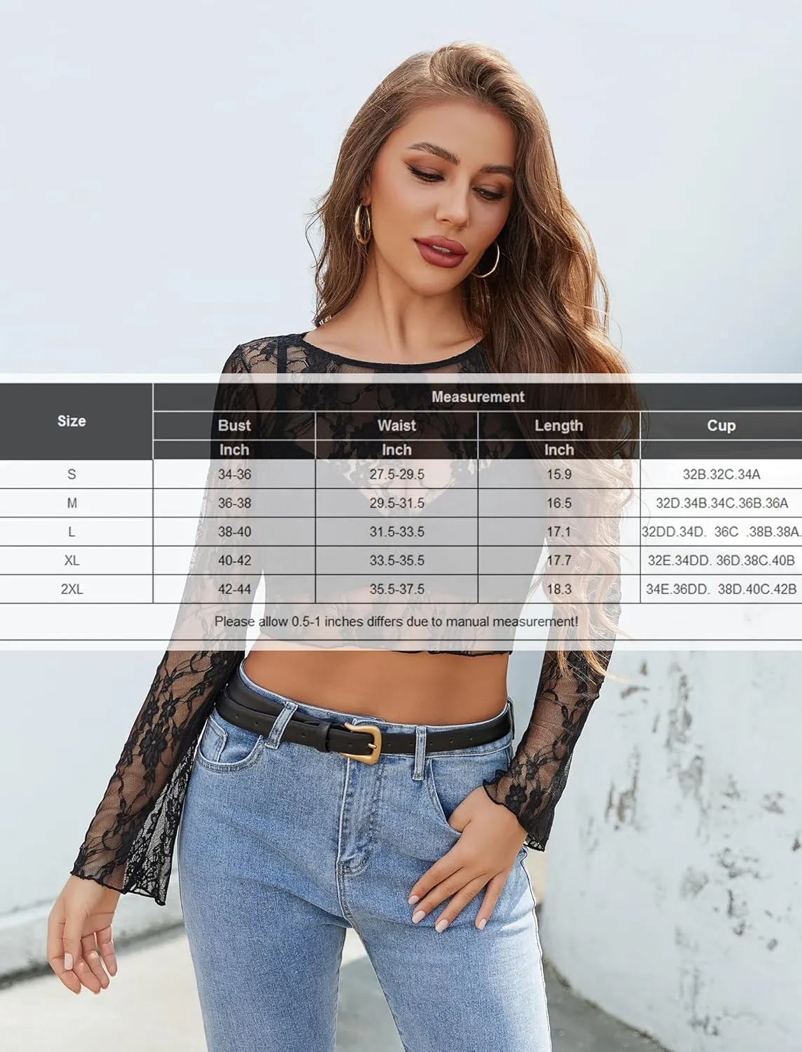 Avidlove Mesh Top Women Long Sleeve Crew Neck Sheer Blouse See Through Floral Lace Tops