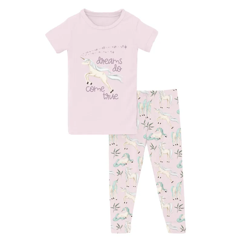 Bamboo Short Sleeve Graphic Tee Pajama Set - Shrinking Violet Sleeping Unicorns
