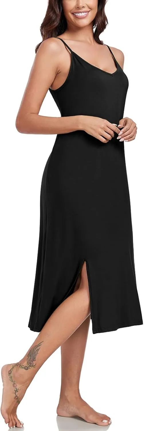 BestWendding Women's Full Slips for Under Dress Spaghetti Straps Cami Slip Dresses Sexy V Neck Split Long Nightgowns