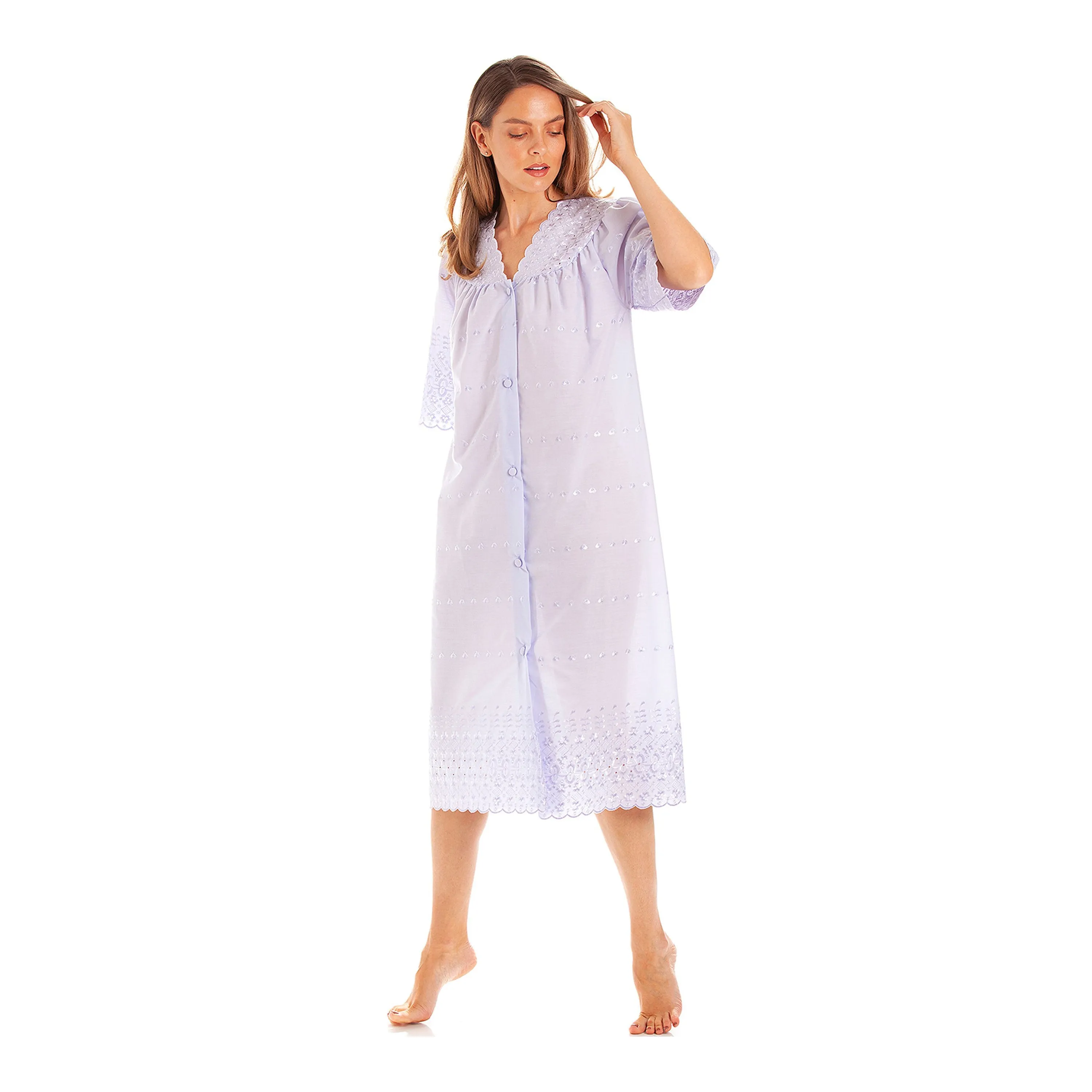 British Made Broderie Anglaise Full Button Nightdress
