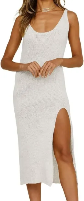 Bsubseach Crochet Swim Cover Up for Women 2025 Knit Sleeveless Swimsuit Coverup Beach Dress Side Slit