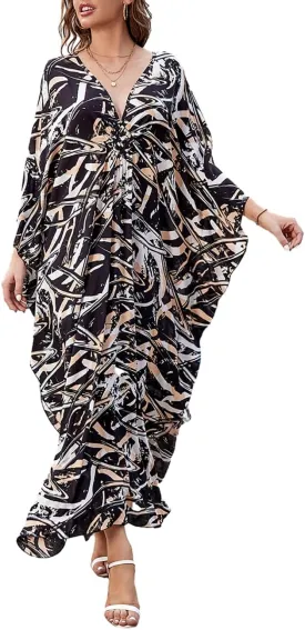 Bsubseach Kaftan Dresses for Women Plus Size Caftan Dress Print Caftan Beach Cover Up 70s Dress