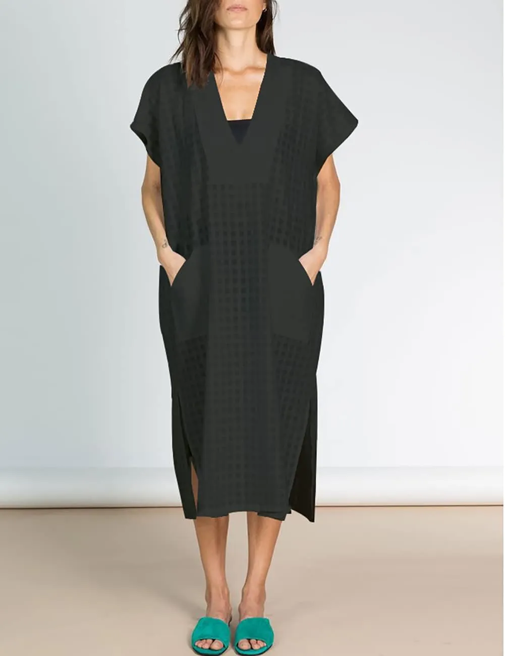 Bsubseach Women Plaid Swimsuit Cover Up V Neck Kaftan Dresses Caftan Maxi Dress