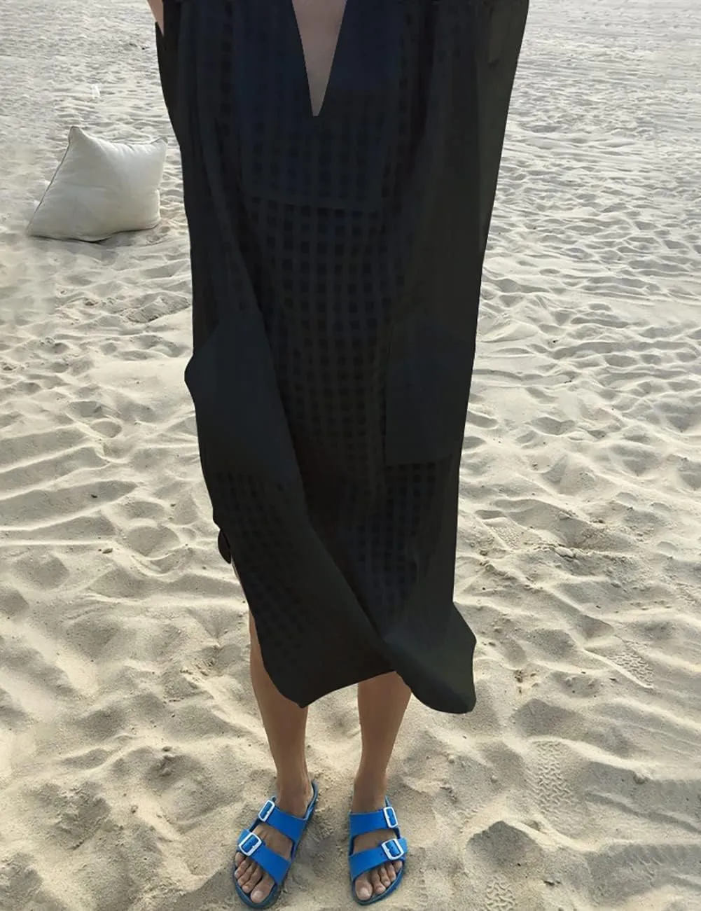 Bsubseach Women Plaid Swimsuit Cover Up V Neck Kaftan Dresses Caftan Maxi Dress