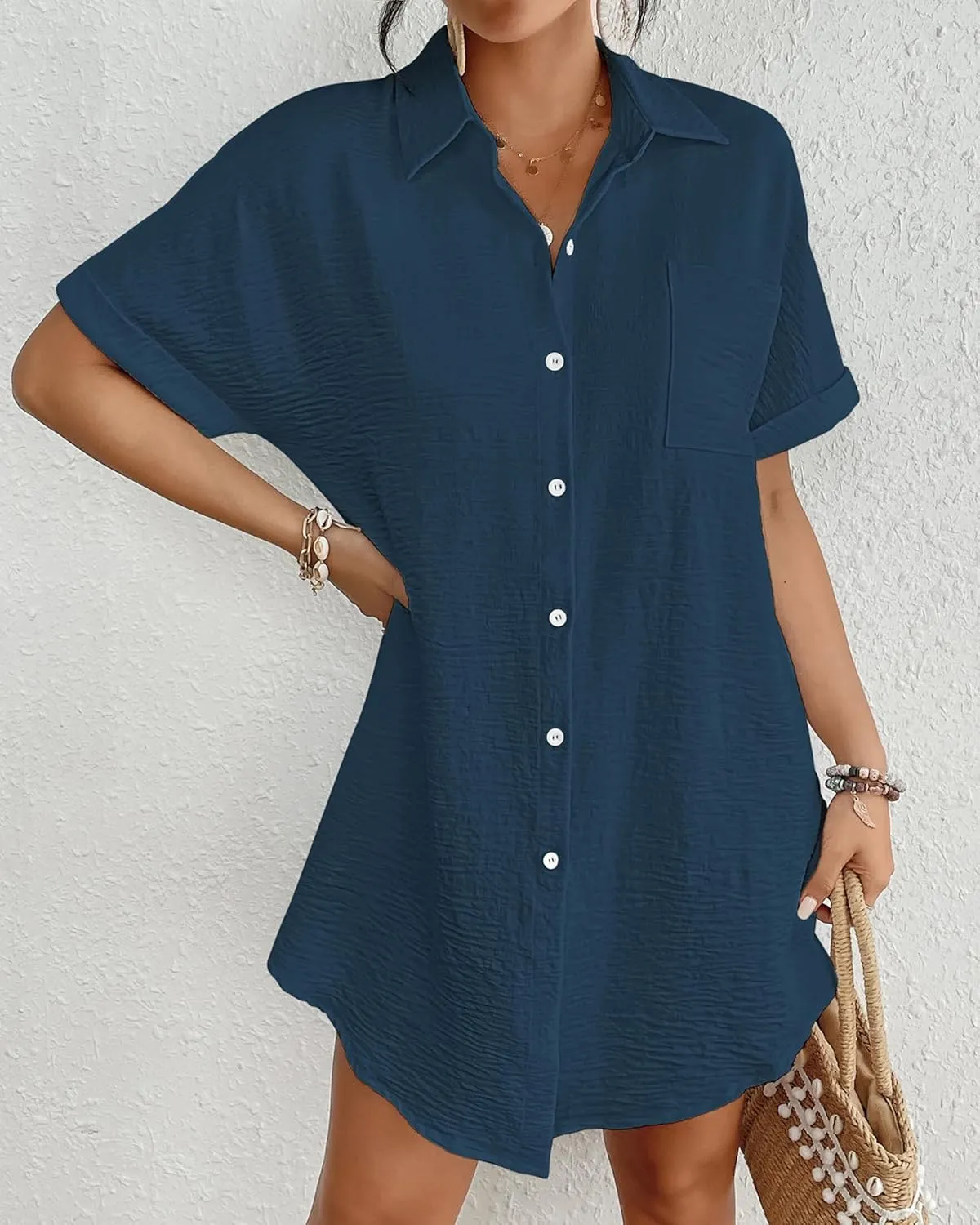 Bsubseach Women Swimsuit Coverup Shirt Dress Button Down Bathing Suit Cover Up Beachwear