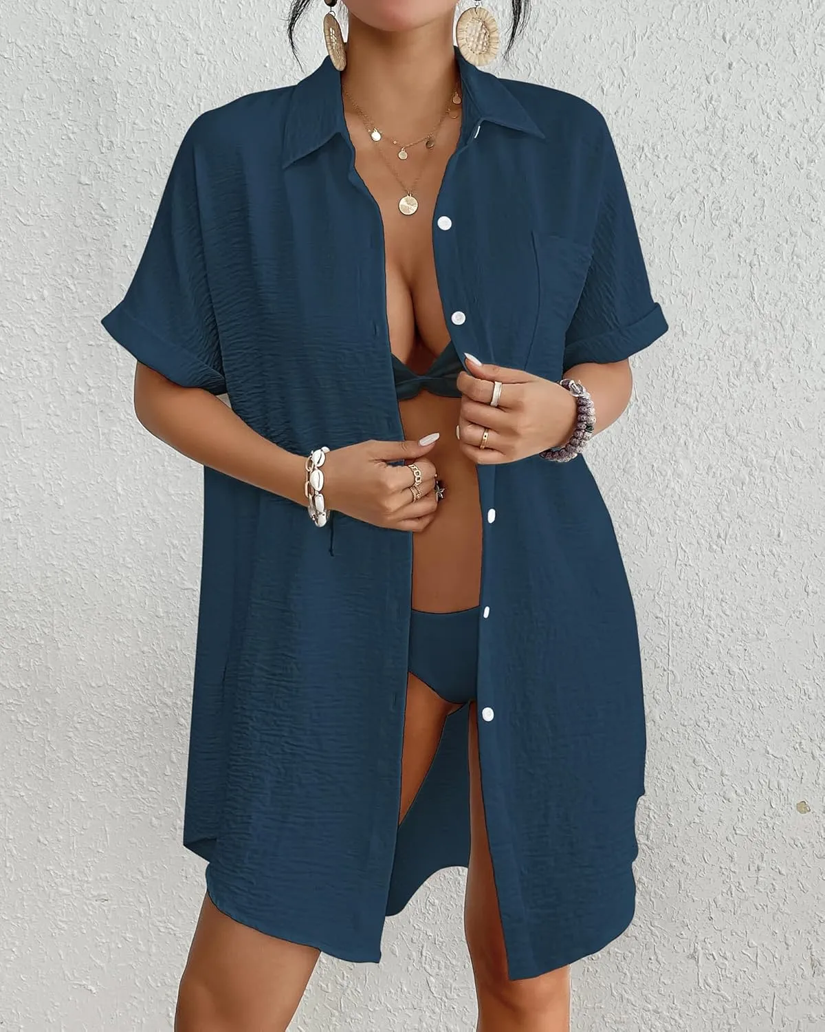 Bsubseach Women Swimsuit Coverup Shirt Dress Button Down Bathing Suit Cover Up Beachwear