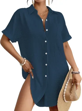 Bsubseach Women Swimsuit Coverup Shirt Dress Button Down Bathing Suit Cover Up Beachwear