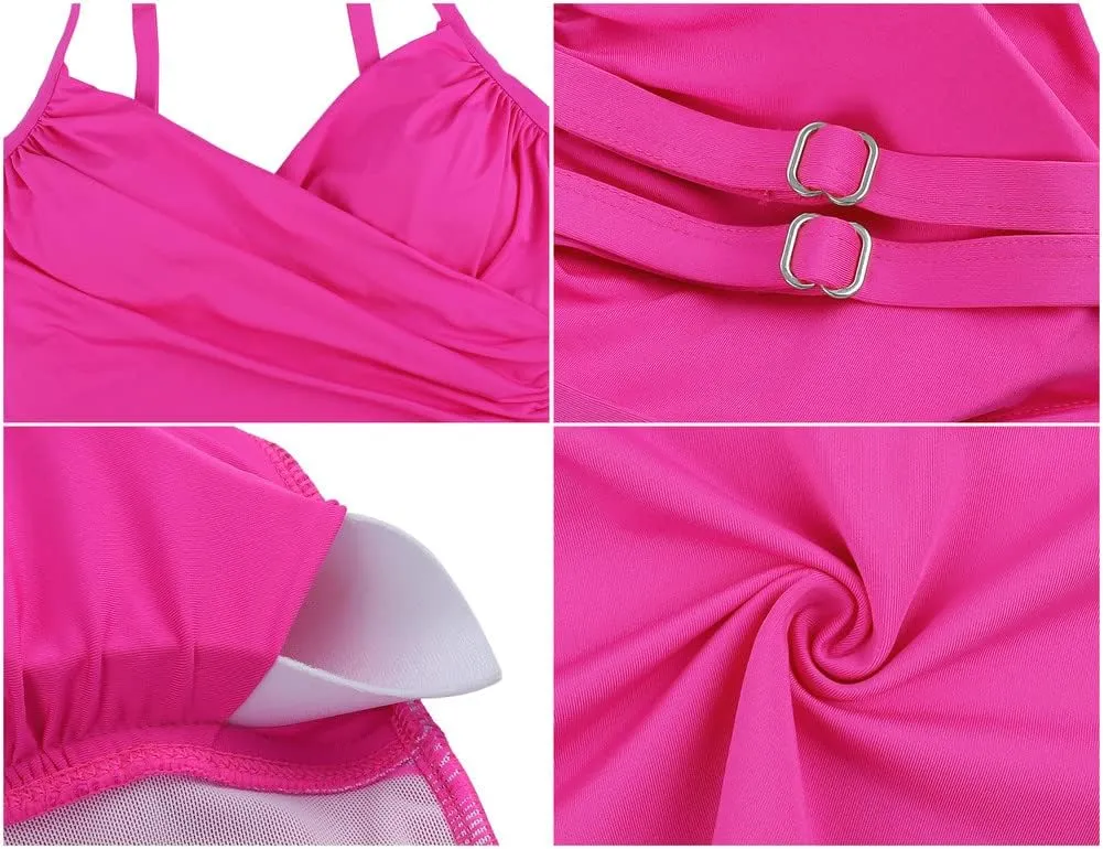 Cindy's aunt Women's Tummy Control Tankini Tops V Neck Swimsuits Ruched Wrap Push Up Bathing Suit Top Only