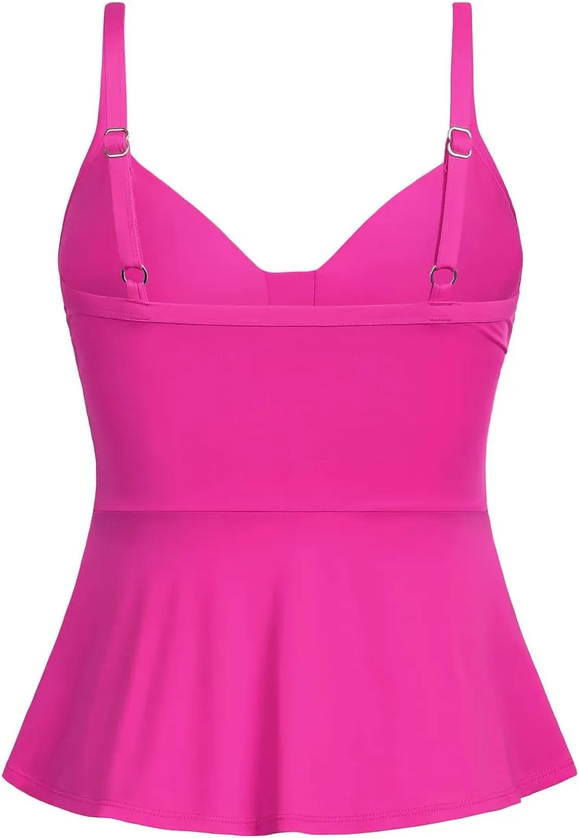 Cindy's aunt Women's Tummy Control Tankini Tops V Neck Swimsuits Ruched Wrap Push Up Bathing Suit Top Only
