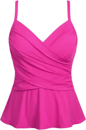 Cindy's aunt Women's Tummy Control Tankini Tops V Neck Swimsuits Ruched Wrap Push Up Bathing Suit Top Only
