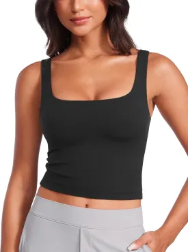 CRZ YOGA Womens Butterluxe Double Lined Square Neck Tight Tank Tops Sleeveless Workout Cropped Casual Yoga Fitted Shirts