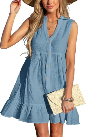 CUPSHE Women Swimsuit Coverup 100% Cotton Ruffle Hem Beach Cover Up Dresses