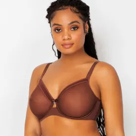 Curvy Couture Sheer Mesh Unlined Bra Chocolate