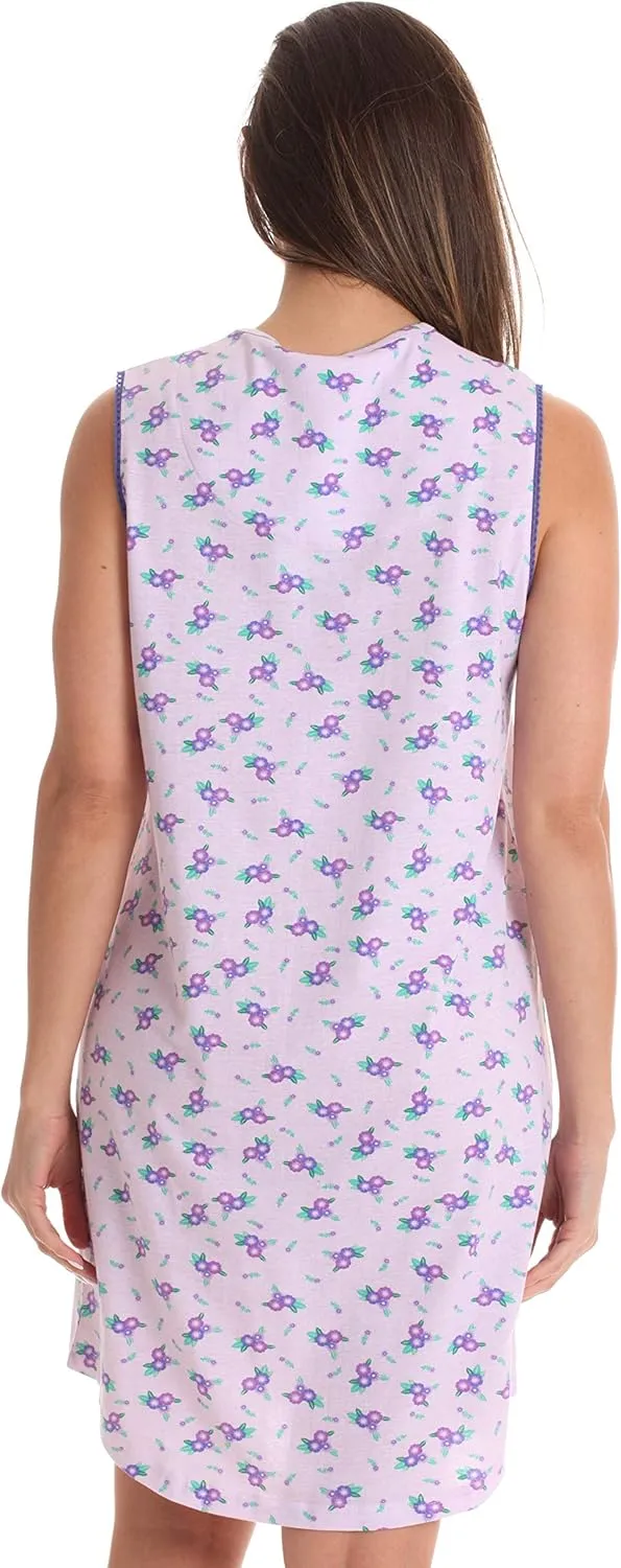 Dreamcrest 100% Cotton Sleeveless Night Gown for Women Cute Floral Summer Sleep Dress