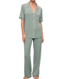 Eberjey Women Gisele Short Sleeve Pant PJ Set Eucalyptus/Ivory