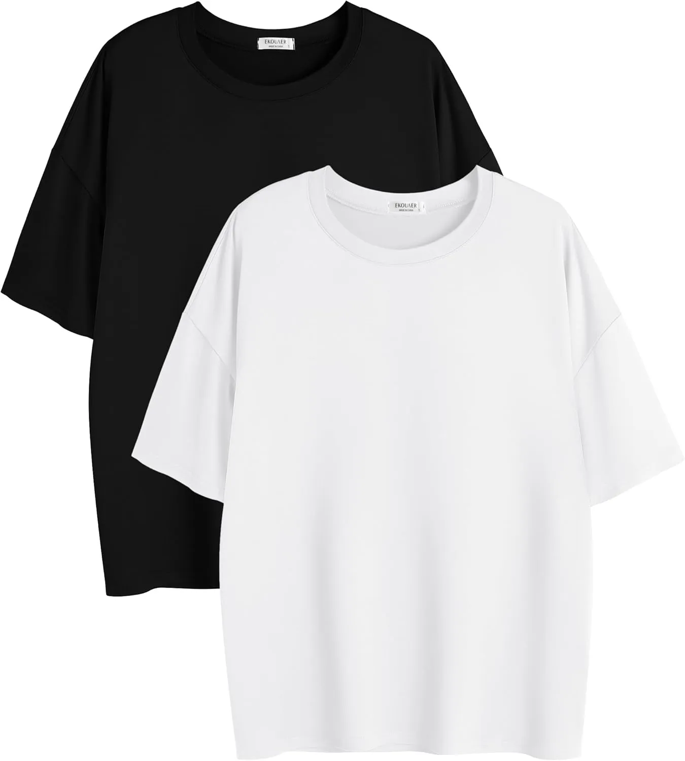 Ekouaer 2 Pack Womens Tops Short Sleeve Oversized T Shirts Summer Spring Tops 2025 Basic Casual Tee Top S-XXL