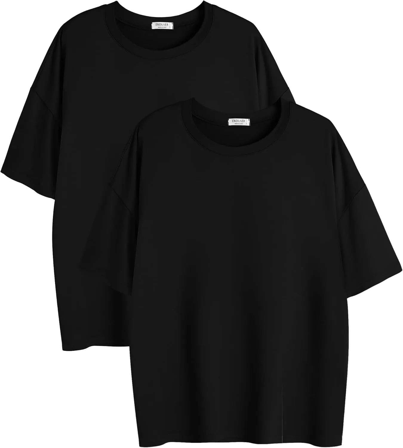 Ekouaer 2 Pack Womens Tops Short Sleeve Oversized T Shirts Summer Spring Tops 2025 Basic Casual Tee Top S-XXL
