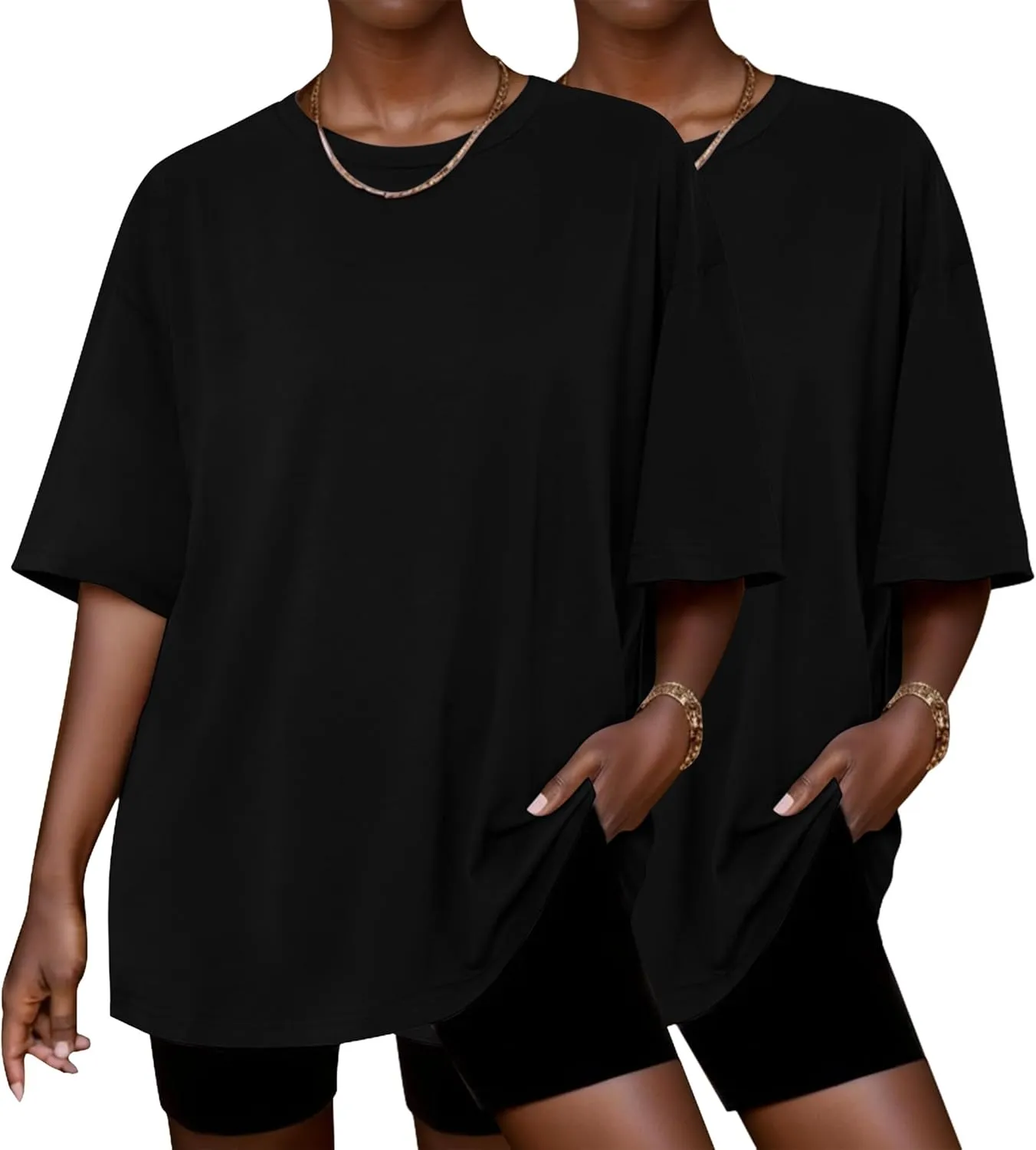 Ekouaer 2 Pack Womens Tops Short Sleeve Oversized T Shirts Summer Spring Tops 2025 Basic Casual Tee Top S-XXL
