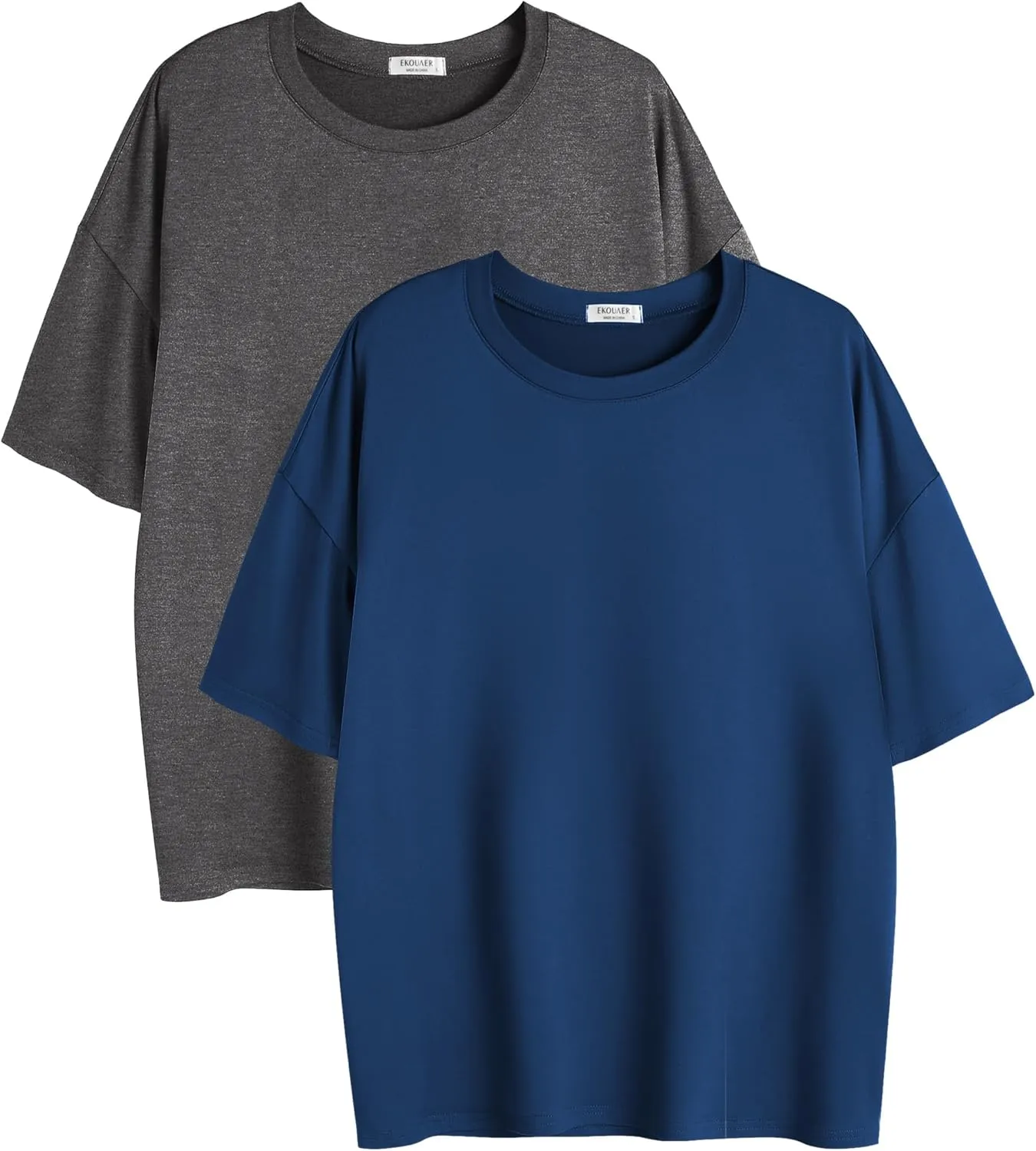 Ekouaer 2 Pack Womens Tops Short Sleeve Oversized T Shirts Summer Spring Tops 2025 Basic Casual Tee Top S-XXL