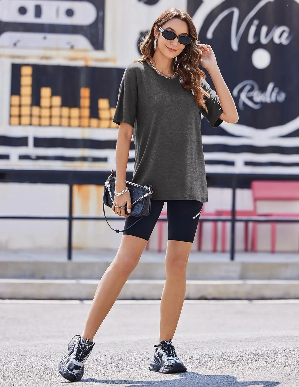 Ekouaer 2 Pack Womens Tops Short Sleeve Oversized T Shirts Summer Spring Tops 2025 Basic Casual Tee Top S-XXL