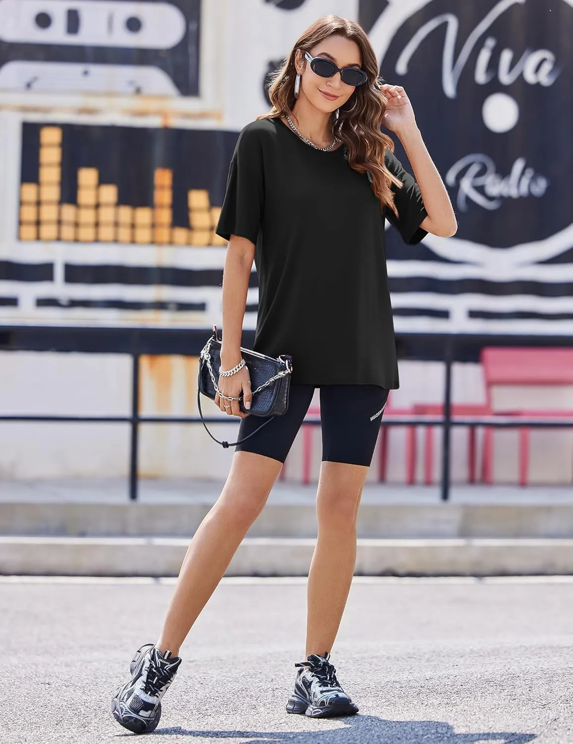 Ekouaer 2 Pack Womens Tops Short Sleeve Oversized T Shirts Summer Spring Tops 2025 Basic Casual Tee Top S-XXL