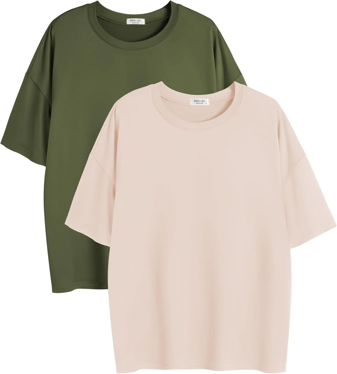 Ekouaer 2 Pack Womens Tops Short Sleeve Oversized T Shirts Summer Spring Tops 2025 Basic Casual Tee Top S-XXL