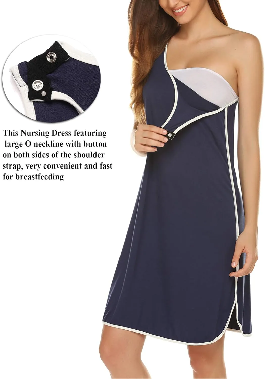Ekouaer Labor and Delivery Gown for Hospital 3 in 1 Nursing Dress Sleeveless Maternity Snap Button Breastfeeding Nightgown
