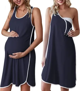 Ekouaer Labor and Delivery Gown for Hospital 3 in 1 Nursing Dress Sleeveless Maternity Snap Button Breastfeeding Nightgown