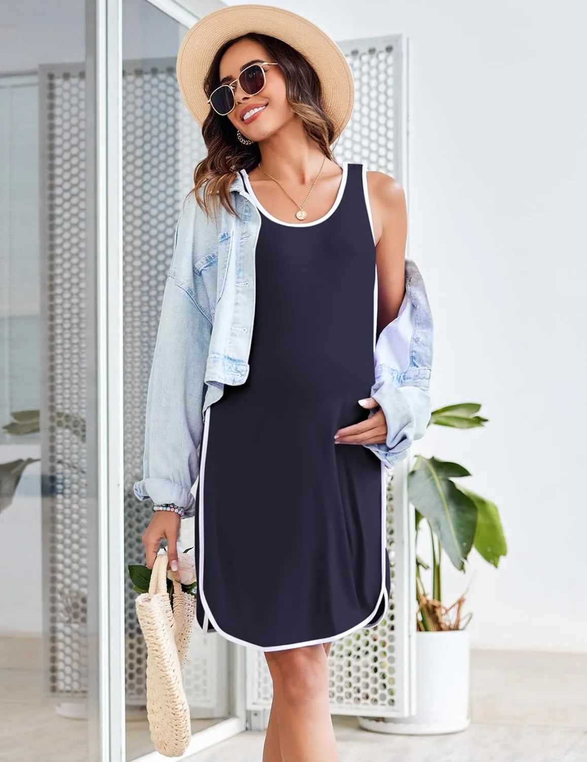 Ekouaer Labor and Delivery Gown for Hospital 3 in 1 Nursing Dress Sleeveless Maternity Snap Button Breastfeeding Nightgown