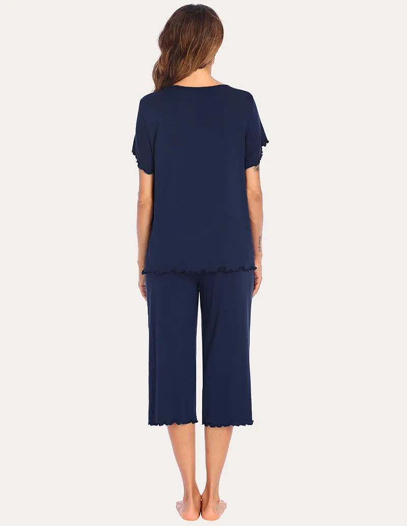 Ekouaer Pleated Front Tops Capri Pants Set (US Only)