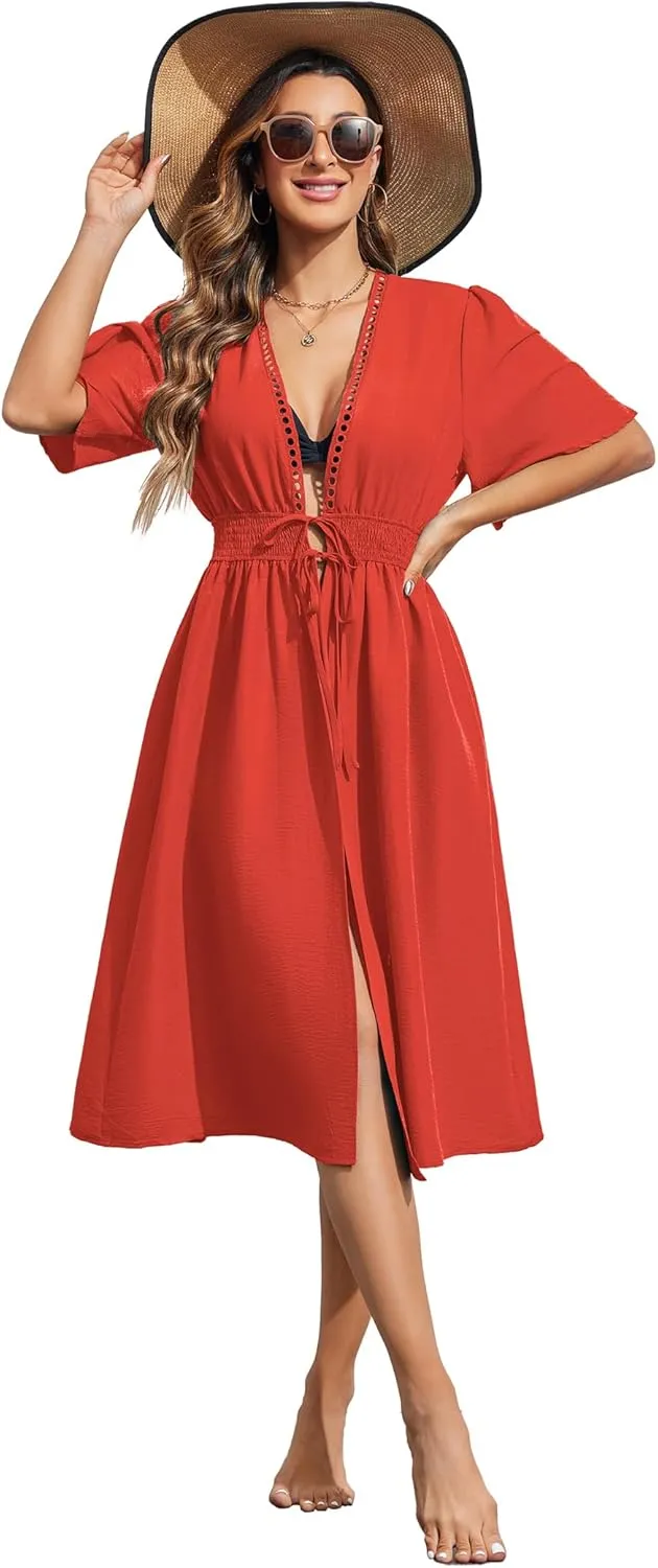 Ekouaer Women's Swimwear Cover Ups Sexy Open Front Beach Bikini Swimsuit Kimono Cardigan Cover Up Long Flowy Beachwear