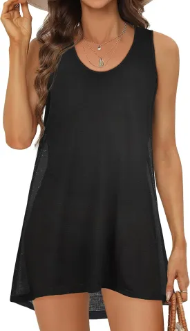 elescat Womens Swimsuit Cover Up Summer Sleeveless T Shirt Beach Dress Tank Bikini Coverups