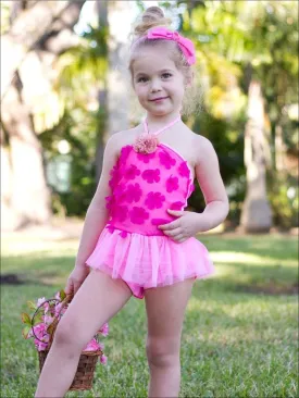 Fab Fuchsia Pink Flower Petal Skirted Tankini