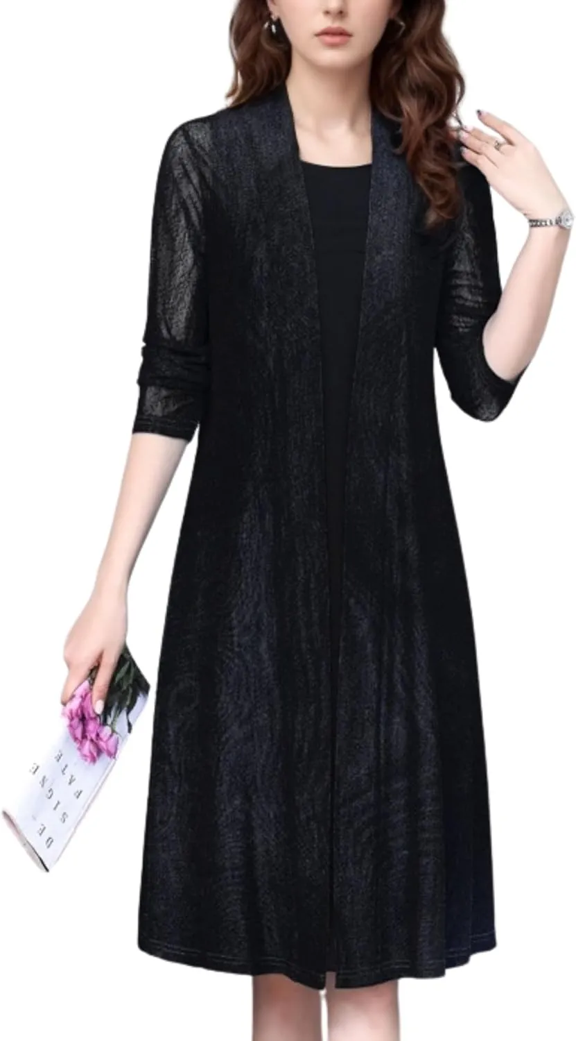 FindThy Womens Long Sleeve Sheer Cardigan Open Front Kimono Summer Cover Up Lace Shrug